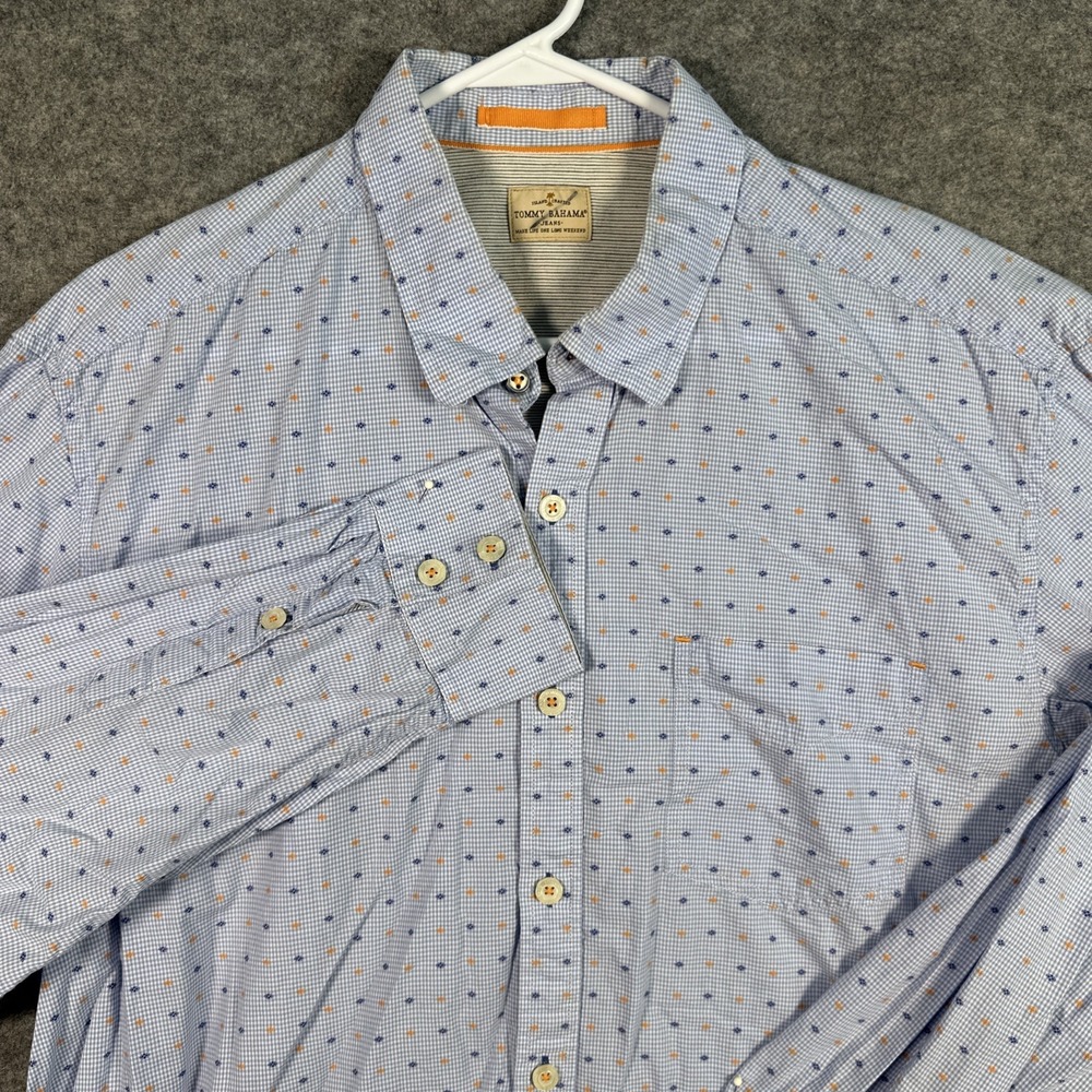 Tommy Bahama Jeans Men's Shirt Blue Orange‎ dotted Long Sleeve Size XL
